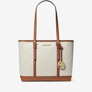 MICHAEL KORS Jet Set Travel Small Logo Top-Zip Tote Bag Vanilla SIGNATURE COLOR